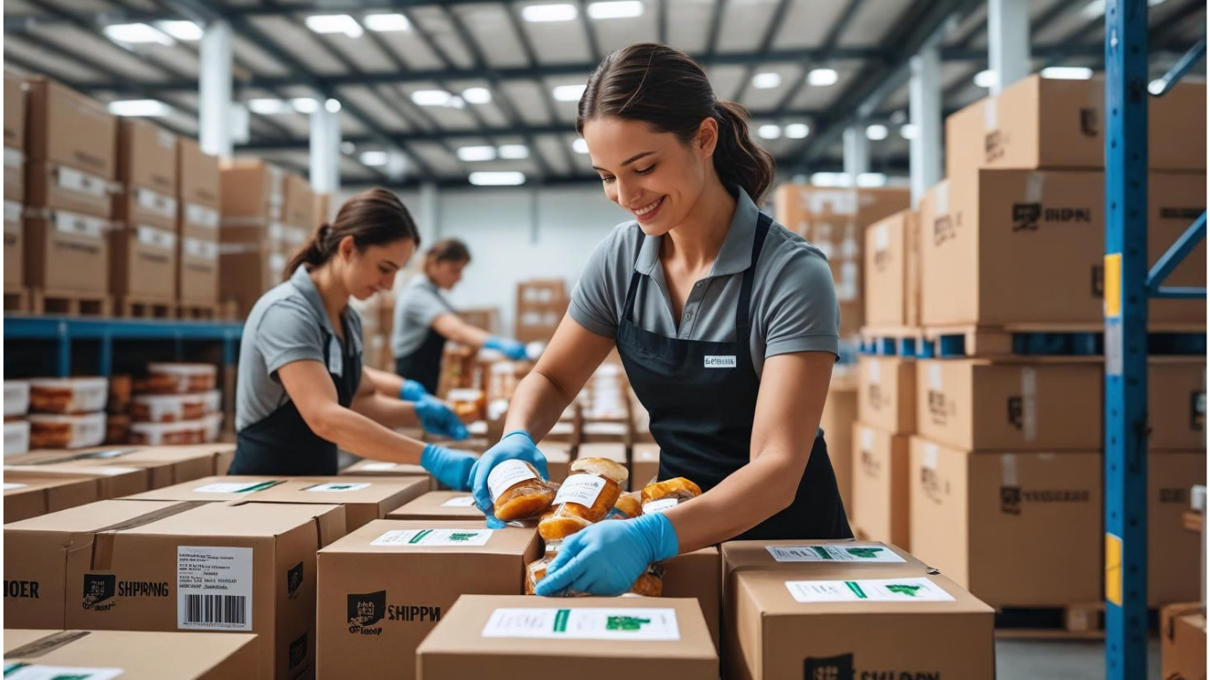 Worker packaging boxes representing Amazon workers