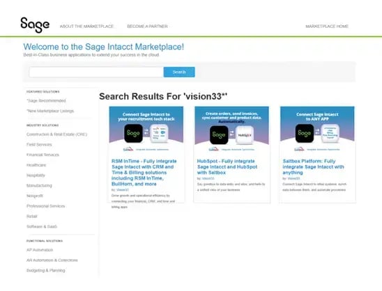 Sage Intacct Marketplace Vision33 Listing-1