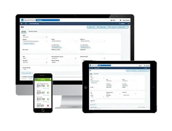 Computer screen, tablet, and phone display business data